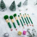 8pcs green oem makeup brush set with Christmas